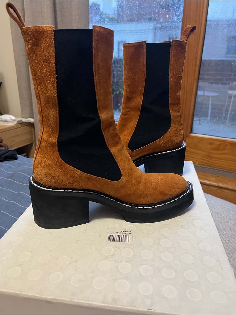 KHAITE Calgary Boot in Cognac Brown Suede - Picture 5 of 12